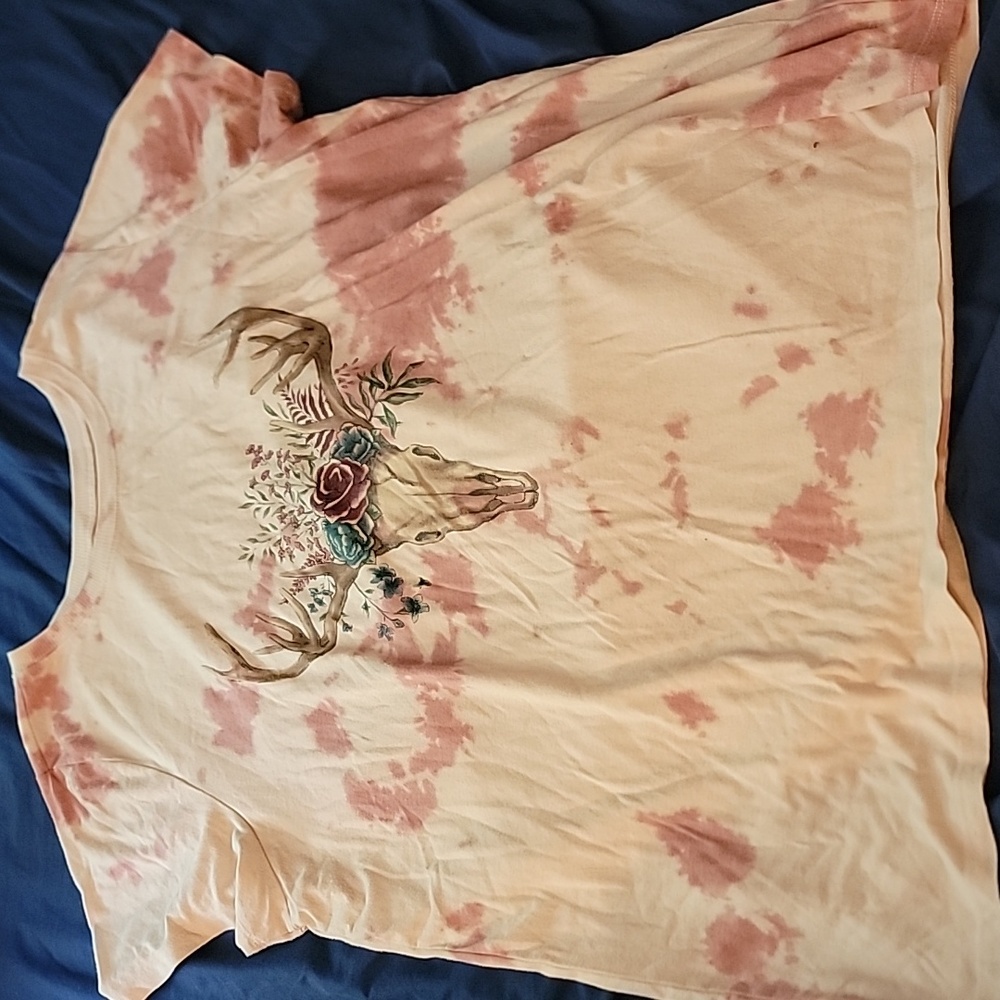 Pink Tie Dye Shirt with Animal Skull, Size 3, Torrid